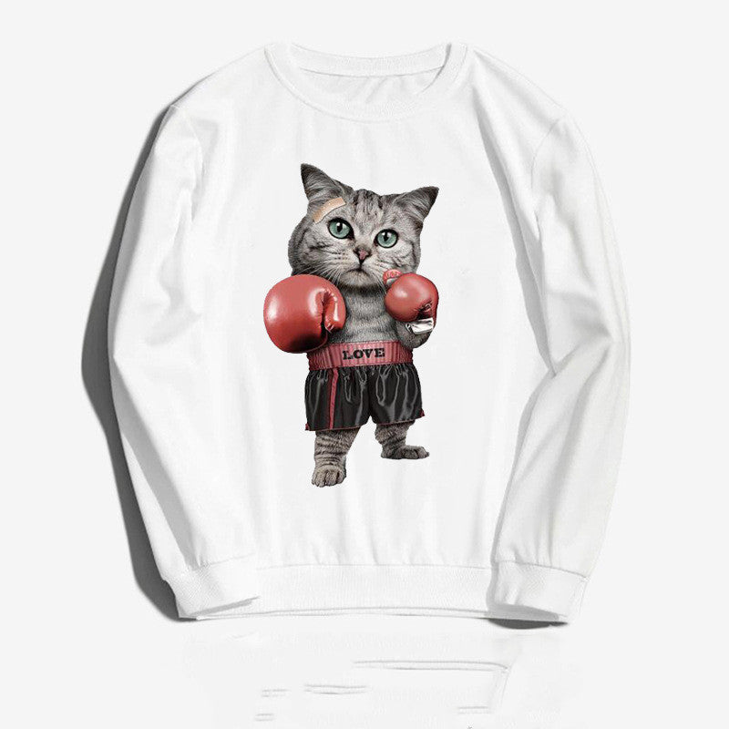 Tide Brand Hip-Hop Round Neck Jacket Hiphop Hip-Hop Sweater Spoof Boxing Cat Thin Velvet