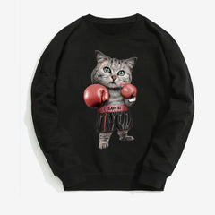 Tide Brand Hip-Hop Round Neck Jacket Hiphop Hip-Hop Sweater Spoof Boxing Cat Thin Velvet