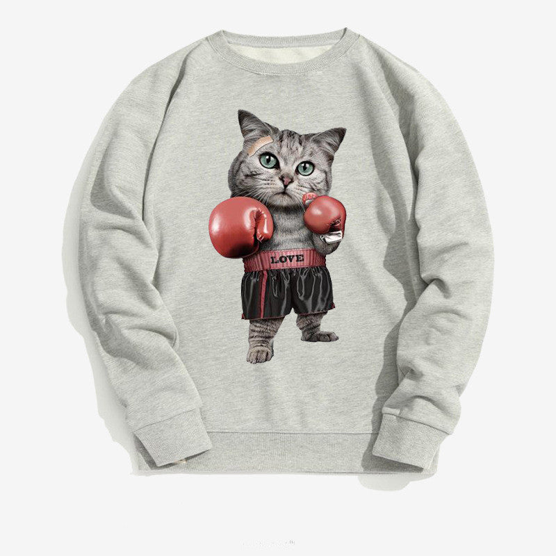 Tide Brand Hip-Hop Round Neck Jacket Hiphop Hip-Hop Sweater Spoof Boxing Cat Thin Velvet